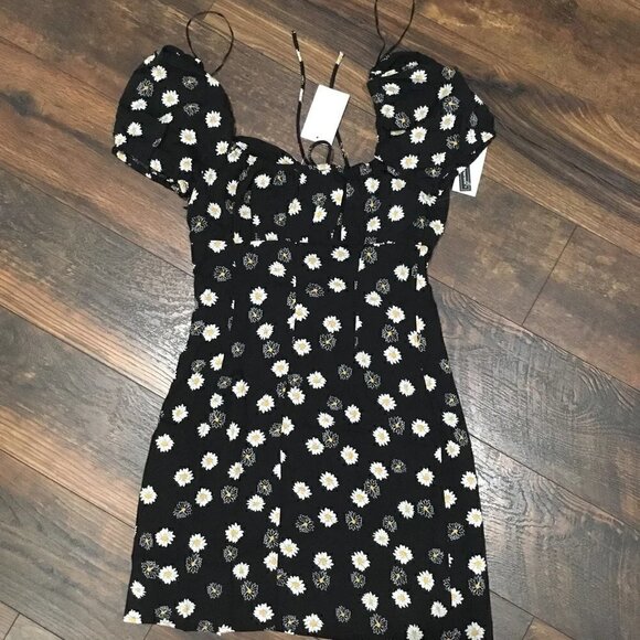 BP Black with Daisy Flower Print Casual Mini Dress - Picture 2 of 6